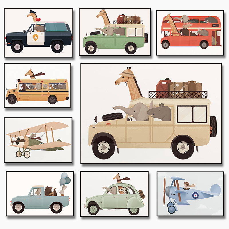 Heavy Equipment Background - Giraffe Elephant Bear Animal Car Travel