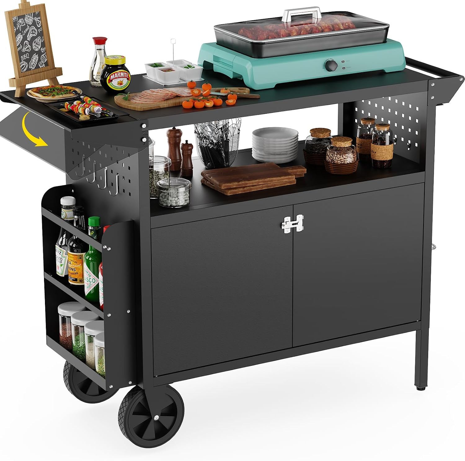 Heavy Equipment Bucket - Outdoor Grill Cart Table With Storage