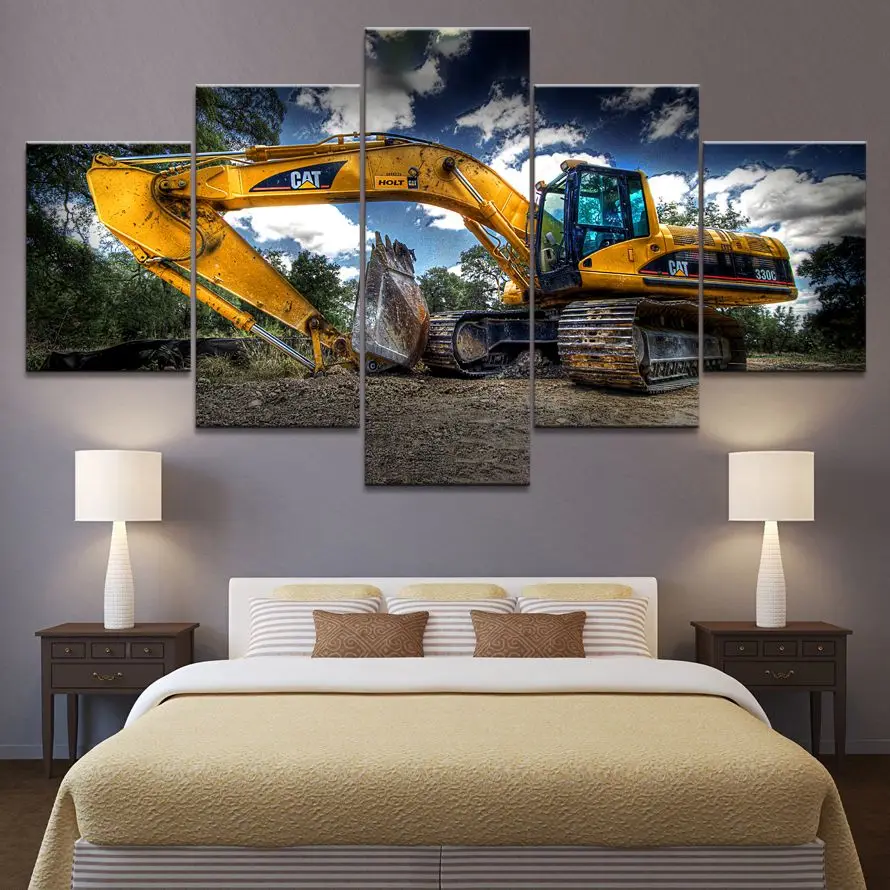 Heavy Equipment Background - No Framed 5 Pieces Excavator Landscape