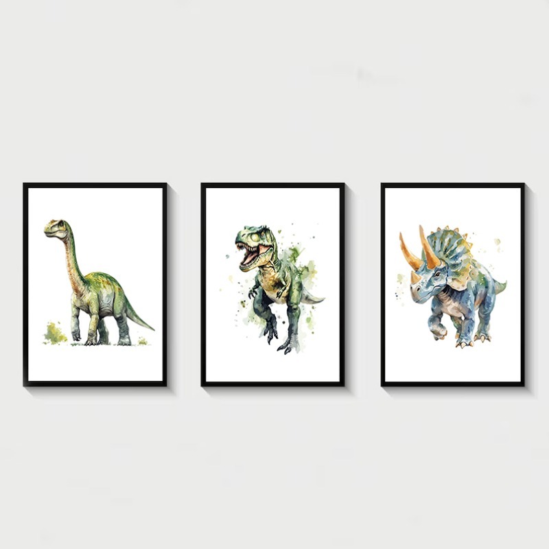 Heavy Equipment Background - Watercolour Dinosaur Nursery T-Rex Triceratops Animal
