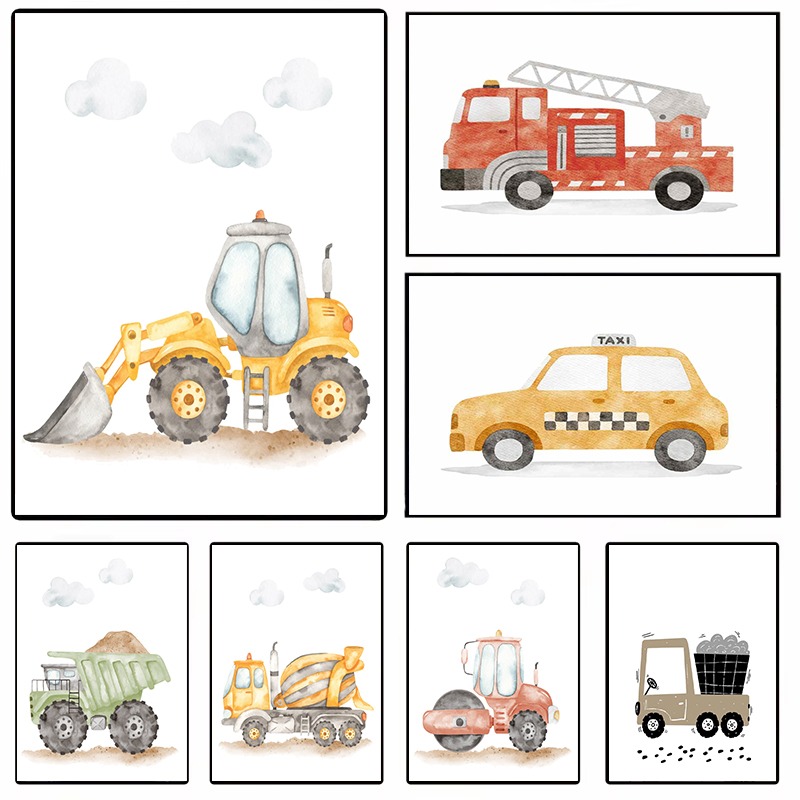 Watercolor Vehicles Wall Art C - огляд і ціна Heavy Equipment Background